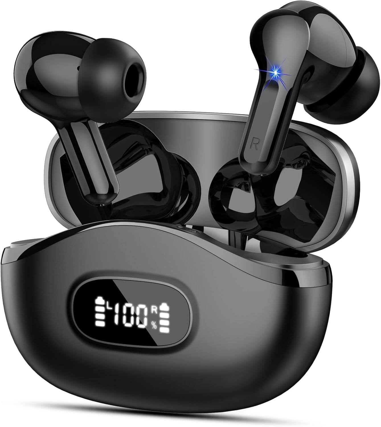 Angle. PRIMEPLUS - I63 Wireless Earbuds - Bluetooth 5.4, HiFi Stereo, 4 ENC Mics, 48H Battery, IP7 Waterproof, for Android & iOS - Black.