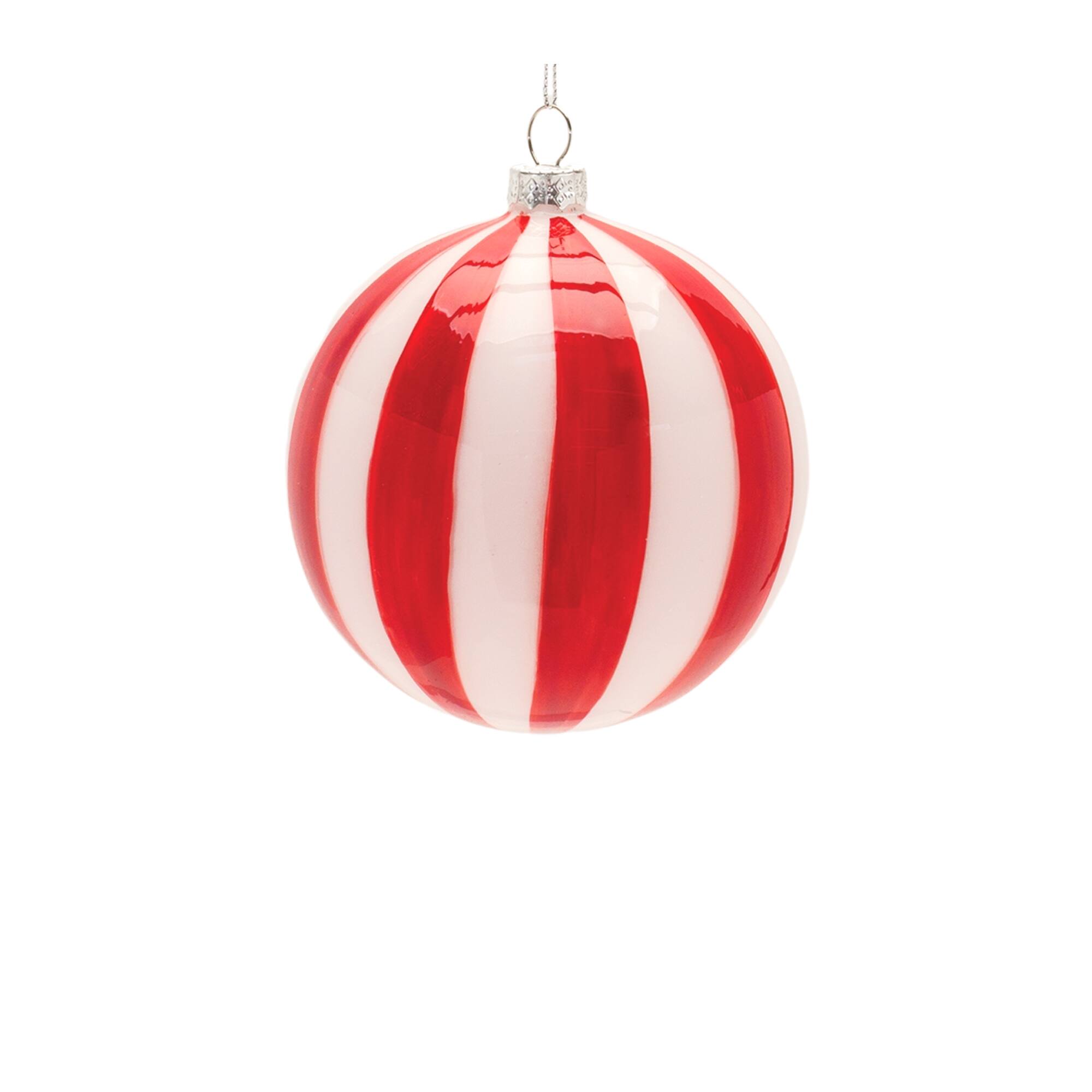 Left. BreeBe - Striped Glass Ornament (Set of 6) - White, Red.