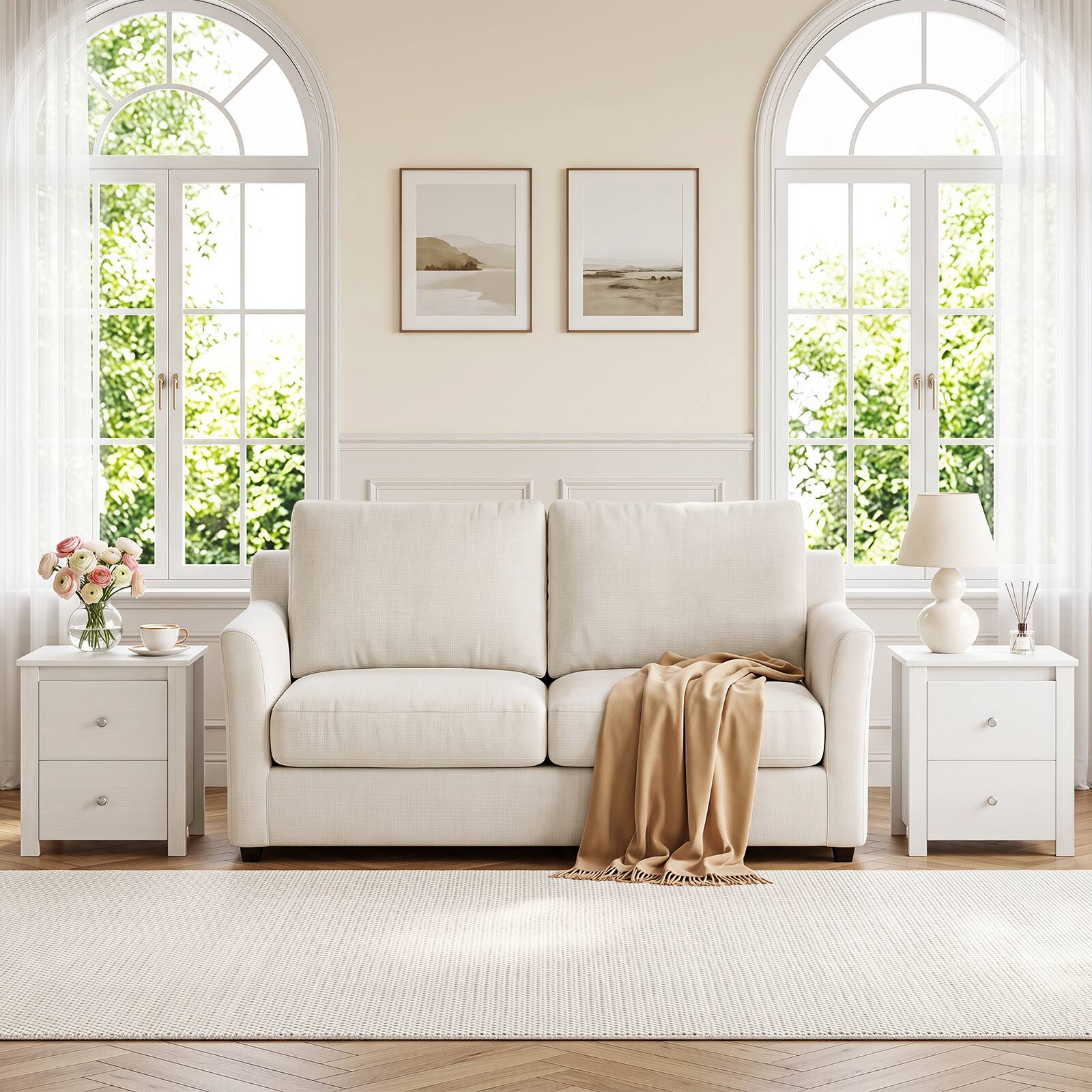 Alt View 3. Gymax - Gymax 2PCS Modern Nightstand w/ Storage 2 Drawers and Support Legs for Bedroom White - White.