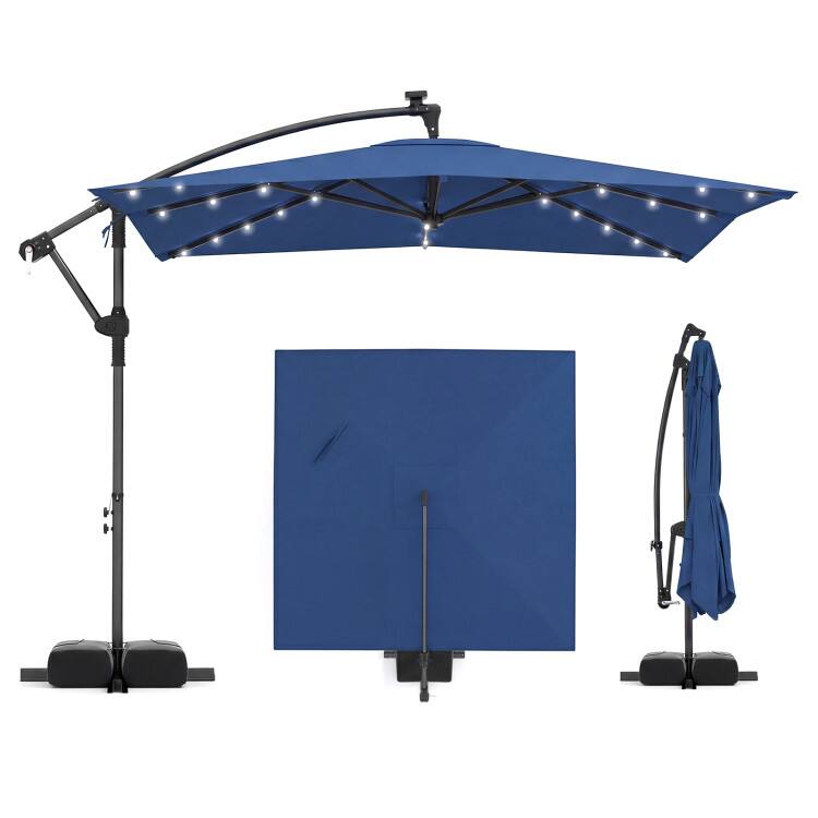Alt View 5. Mondawe - 8x8 FT Solar LED Offset Cantilever Square Patio Umbrella 360 Rotation with Base - Navy.