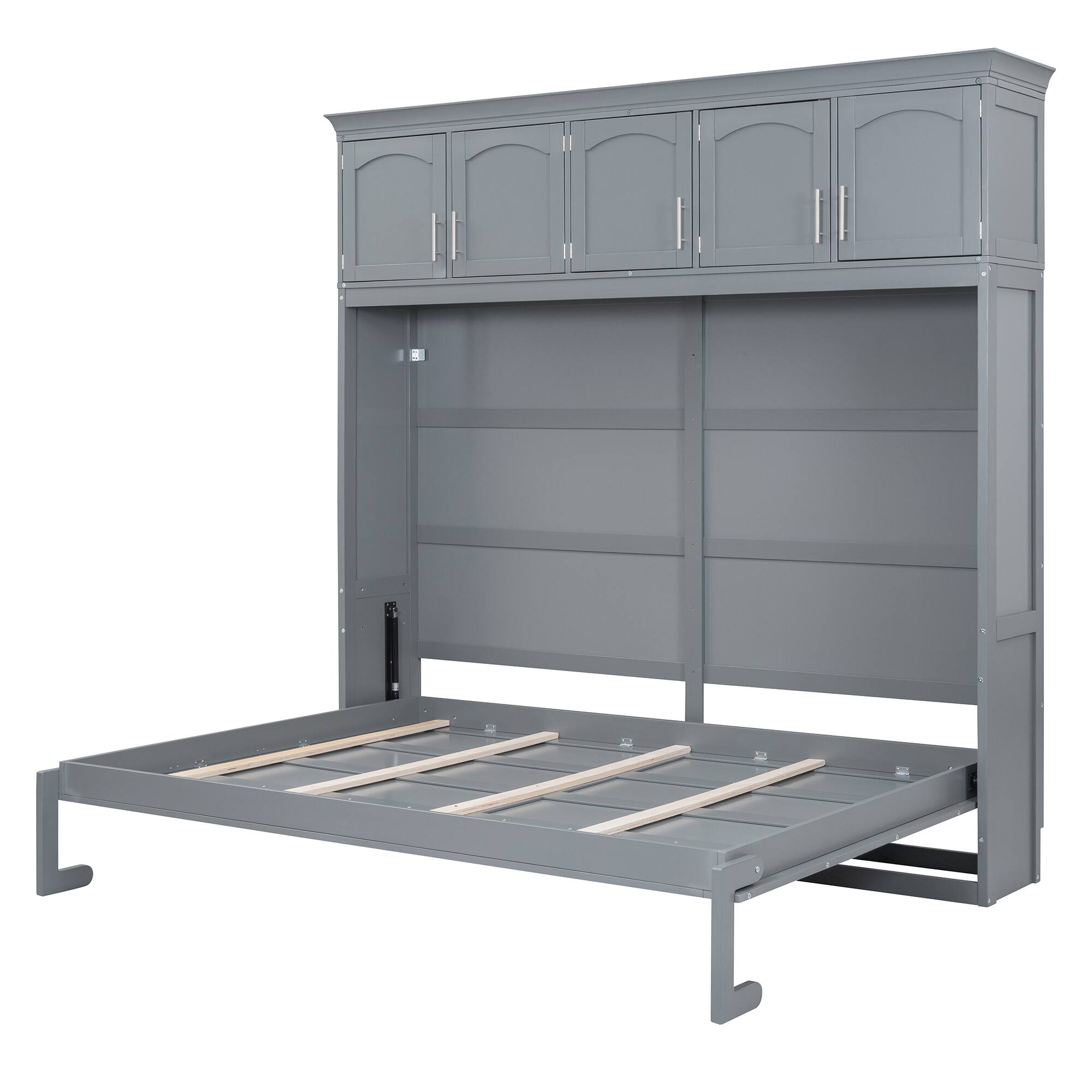 Alt View 7. Tiramisubest - Full Size Gray Murphy Wall Bed with Cabinets, Plywood, Space-Saving - Gray.