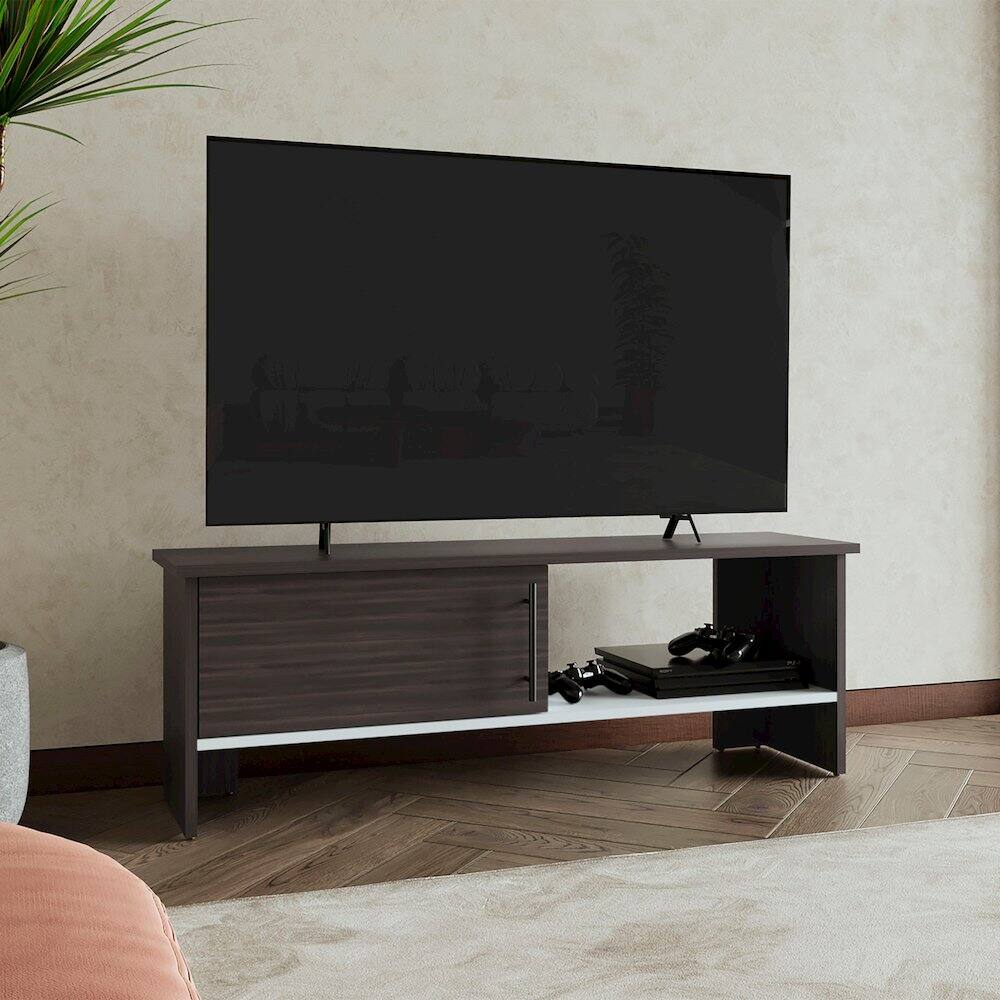 Alt View 2. TuHome - Navia One-Door TV Stand Dark Walnut - White MDF - Brown.
