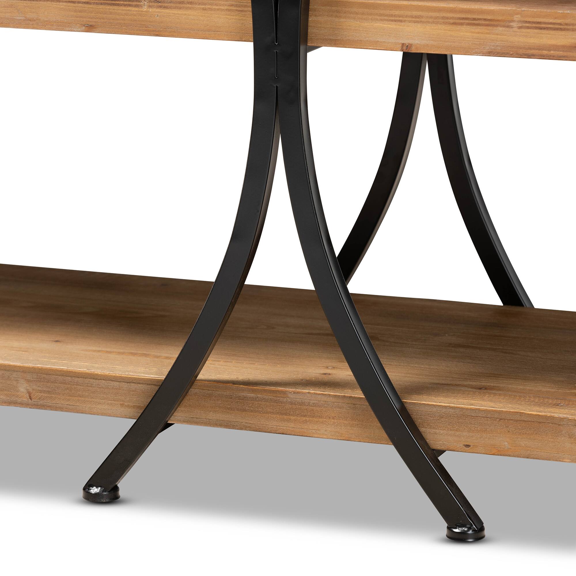 Back. Baxton Studio - Terrell Modern Rustic and Industrial Finished Wood and Finished Metal Console Table - Natural Brown/Black.