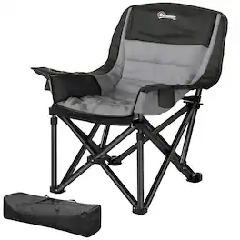 Outsunny - Chair for Adults, Portable Folding Camping Chair with Side Pockets, Cup Holders, Carry Bag - Gray