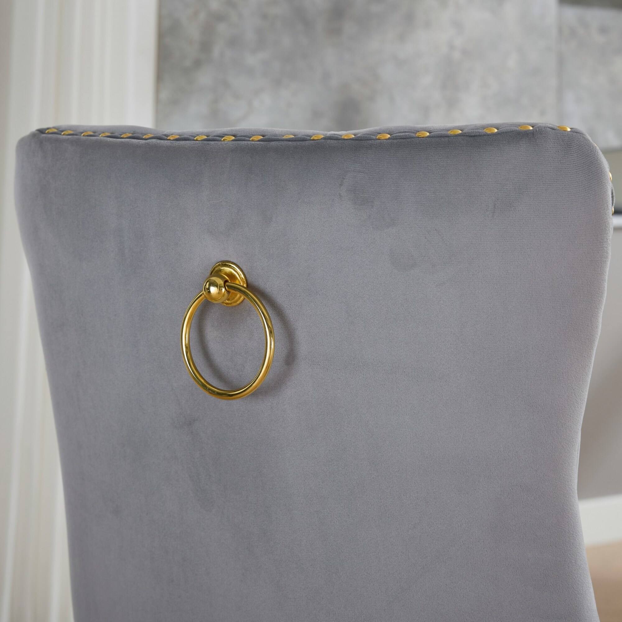 Alt View 4. GOODSILO - Modern High-End Tufted Velvet Upholstered Dining Chairs with Solid Wood Legs and Nailhead Trim, Set of 2 - Light Gray.