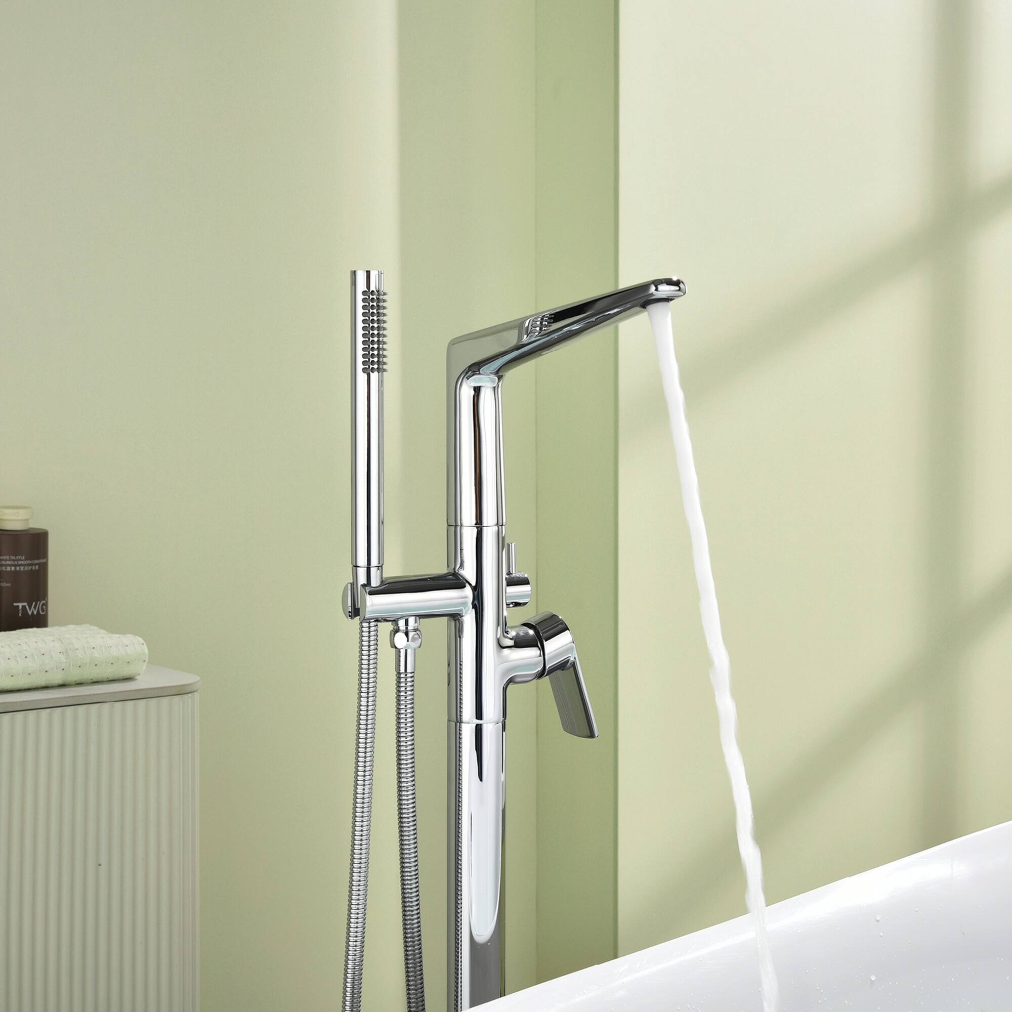 Alt View 1. Boyel Living - Chrome Bathtub Faucet Cast Brass Single Handle Handheld Spray 60-Inch Steel Hose cUPC - Chrome.