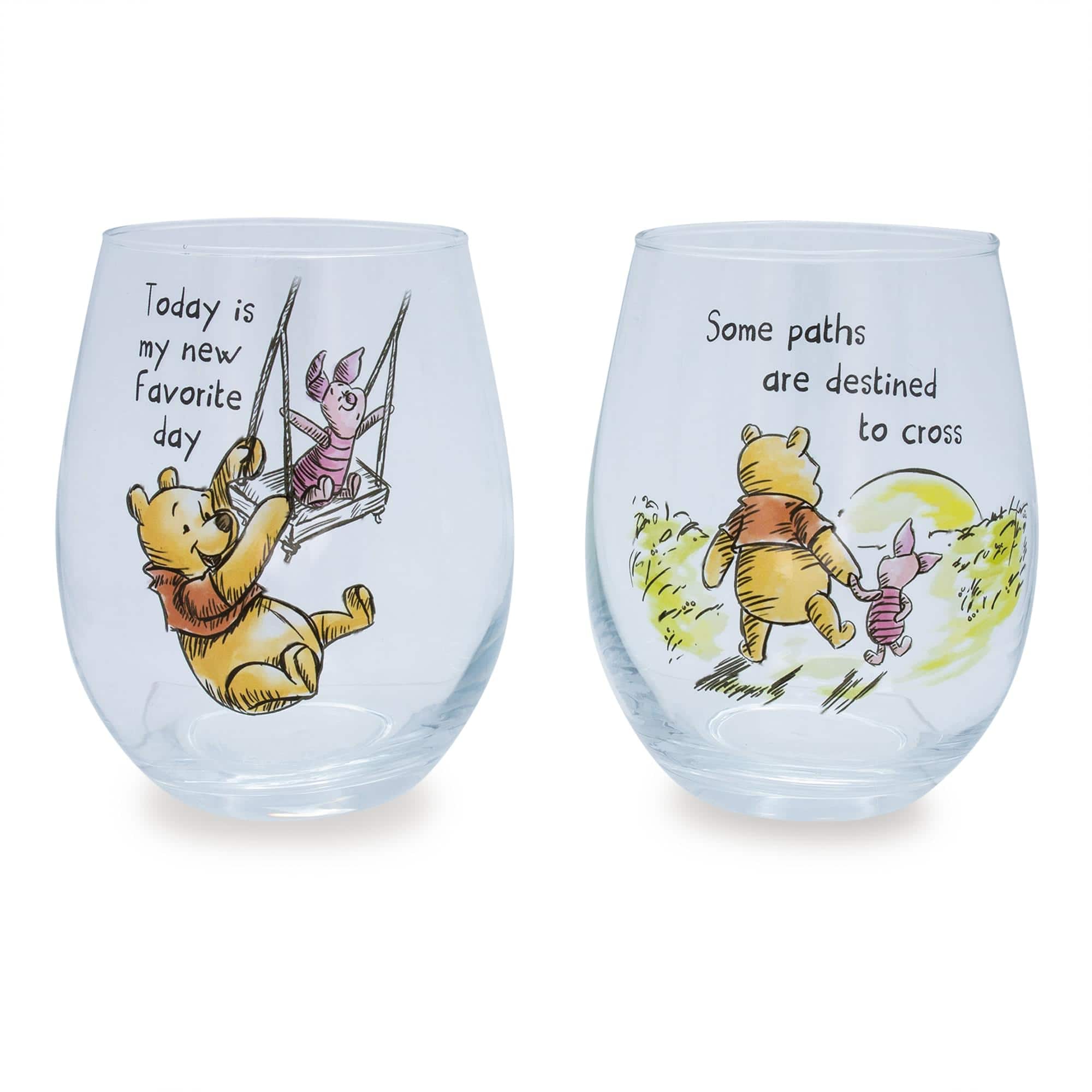 Disney - Winnie The Pooh Quotes Stemless Wine Glass Set | Each Holds 20 Ounces - Yellow price history on PriceWatchPro