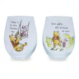 Disney - Winnie The Pooh Quotes Stemless Wine Glass Set | Each Holds 20 Ounces - Yellow
