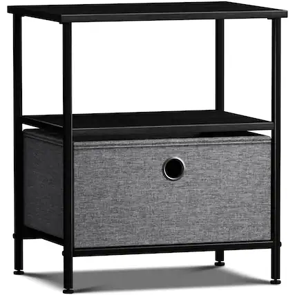 Front. Sorbus - Sorbus Nightstand 1-Drawer Shelf Storage, Bedside Furniture & Chest Dresser with Steel Frame, Wood Top & Fabric Bins - Black.