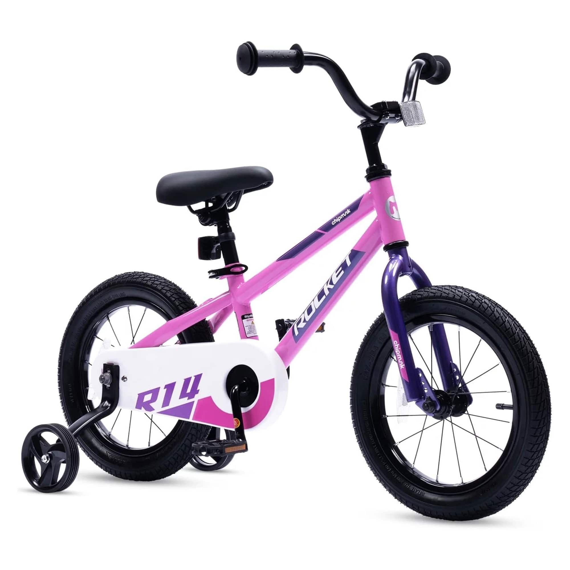 RoyalBaby - Rocket Outdoor Children's Bike with Training Wheels, 16 Inch, Pink - Pink/Purple