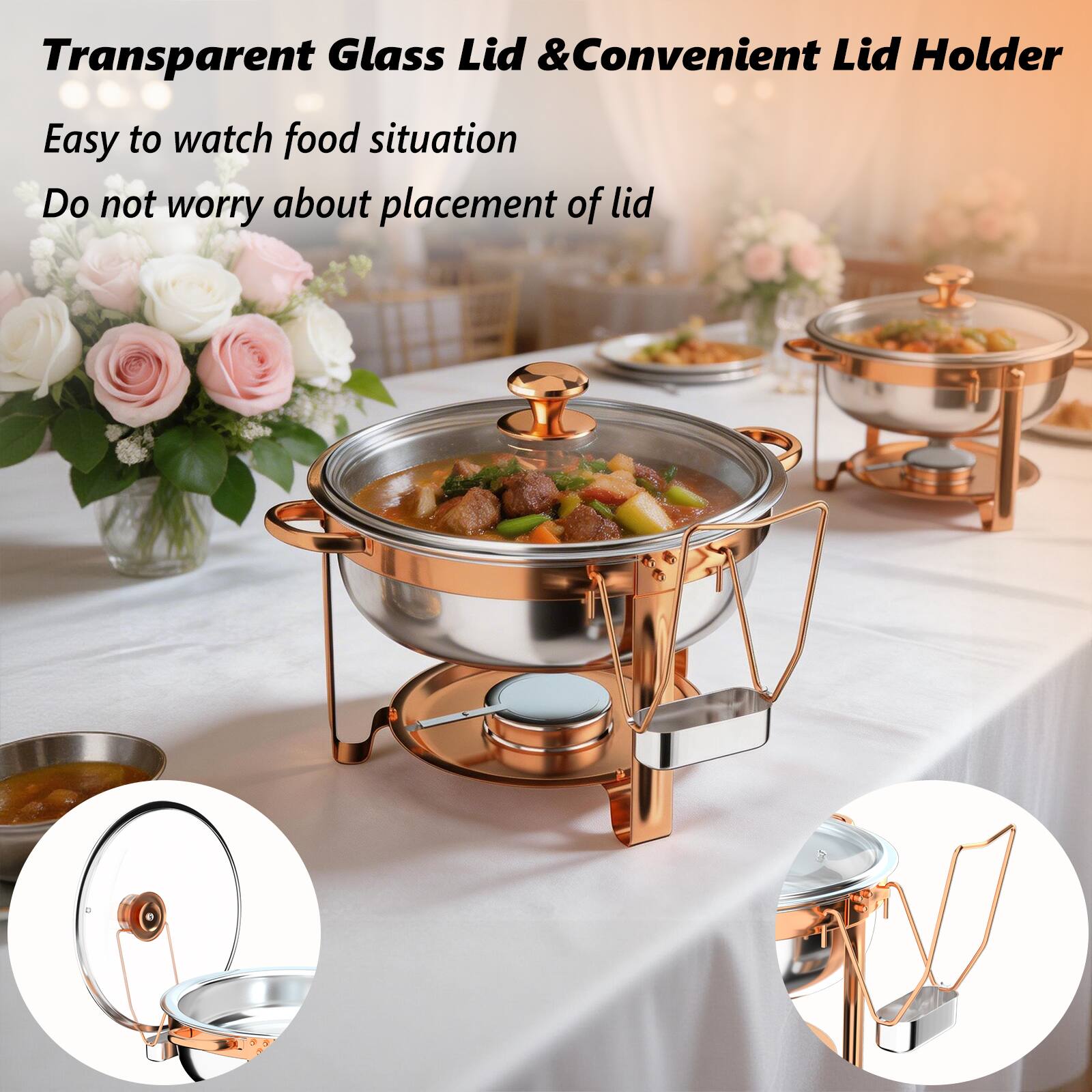 Transparent Glass Lid & Convenient Lid Holder  
Easy to watch food situation  
Do not worry about placement of lid
