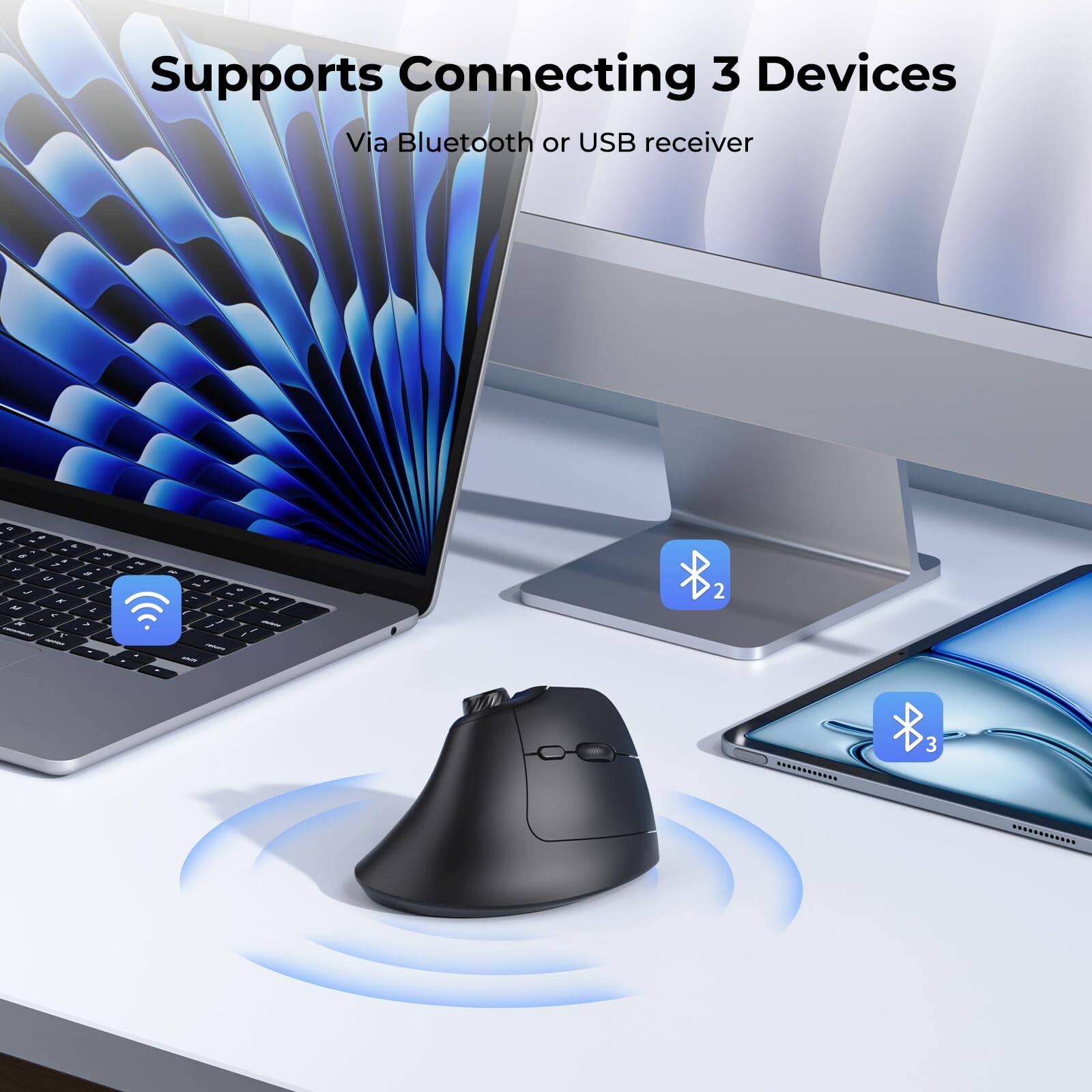 Supports Connecting 3 Devices  
Via Bluetooth or USB receiver