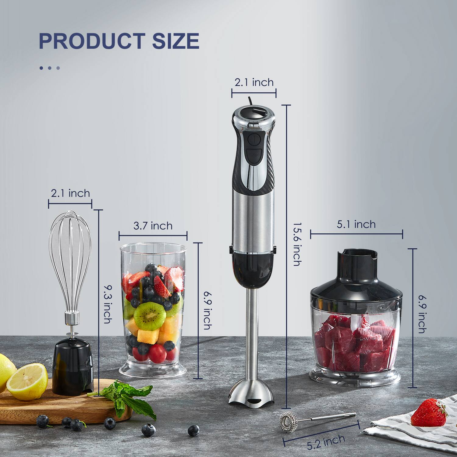 PRODUCT SIZE

- 2.1 inch
- 2.1 inch
- 3.7 inch
- 9.3 inch
- 6.9 inch
- 15.6 inch
- 5.1 inch
- 6.9 inch
- 5.2 inch