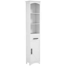 Homcom - Tall Bathroom Storage Cabinet, Farmhouse Style with Recessed Drawer, Barn Door, and Linen Storage - White