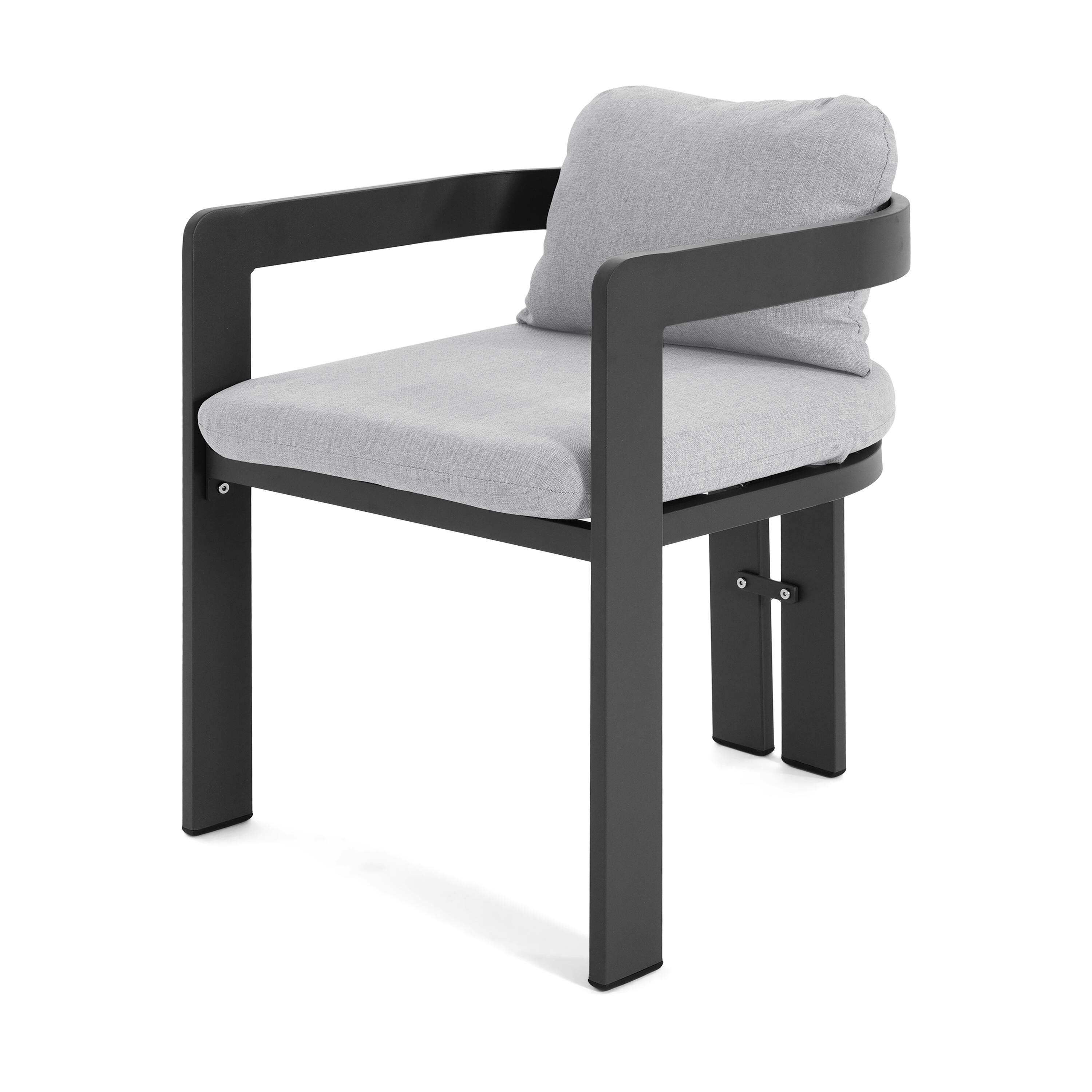 Back. Mondawe - Set of 2 Patio Outdoor Aluminum Dining chair with Cushion - Black+Grey.
