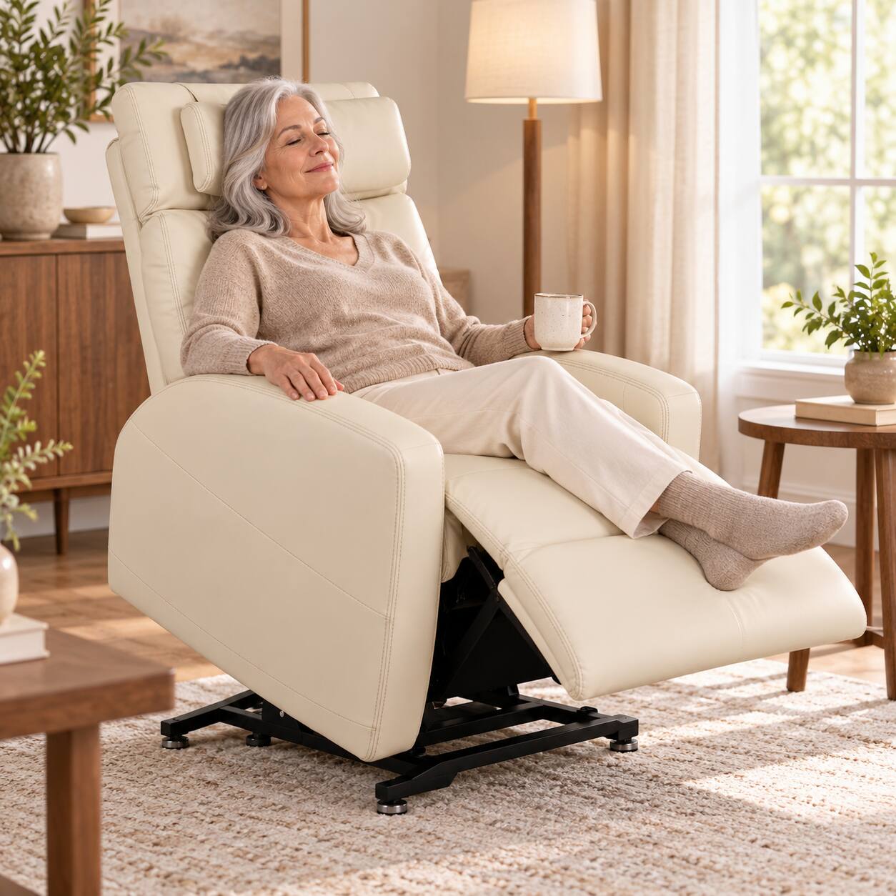 Alt View 5. Human Touch - Human Touch Laevo ZG Zero Gravity Recliner with Lift Assist, Heat & Vibration Massage - Cream.