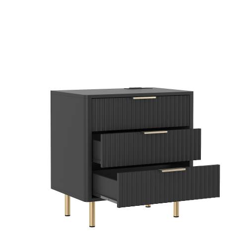 Alt View 1. LUCKY ONE - Assembled Nightstand with Charging Station Voice Light USB Storage Cabinet - Black.