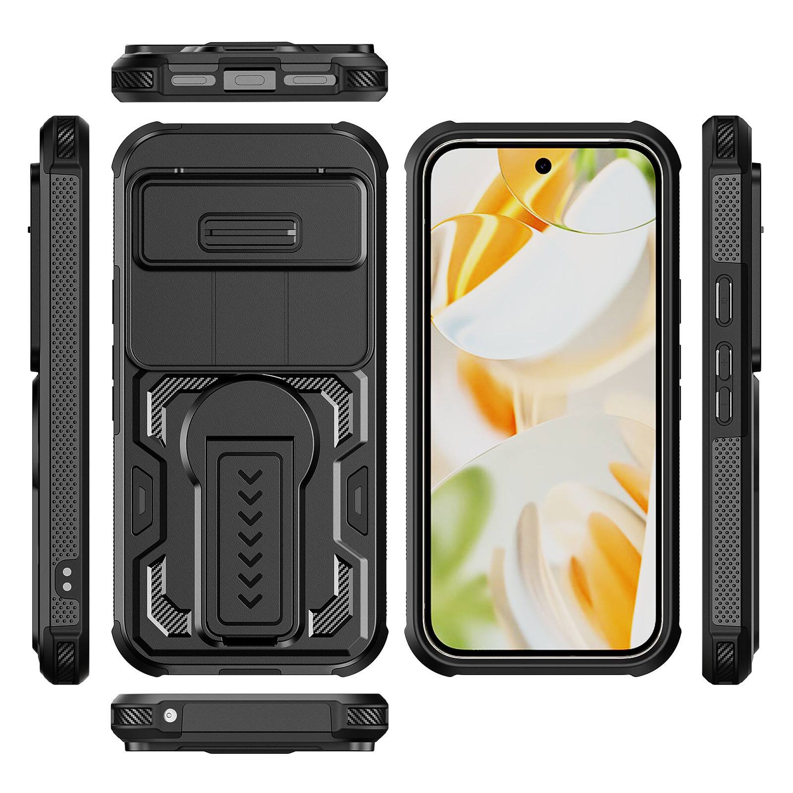 Alt View 4. Dteck - Rugged Stand Case for Google Pixel 10 / 10 Pro/Pixel 9 / 9 Pro,Heavy Duty Cover With Sliding Lens Cover+Tempered Glass - Black.