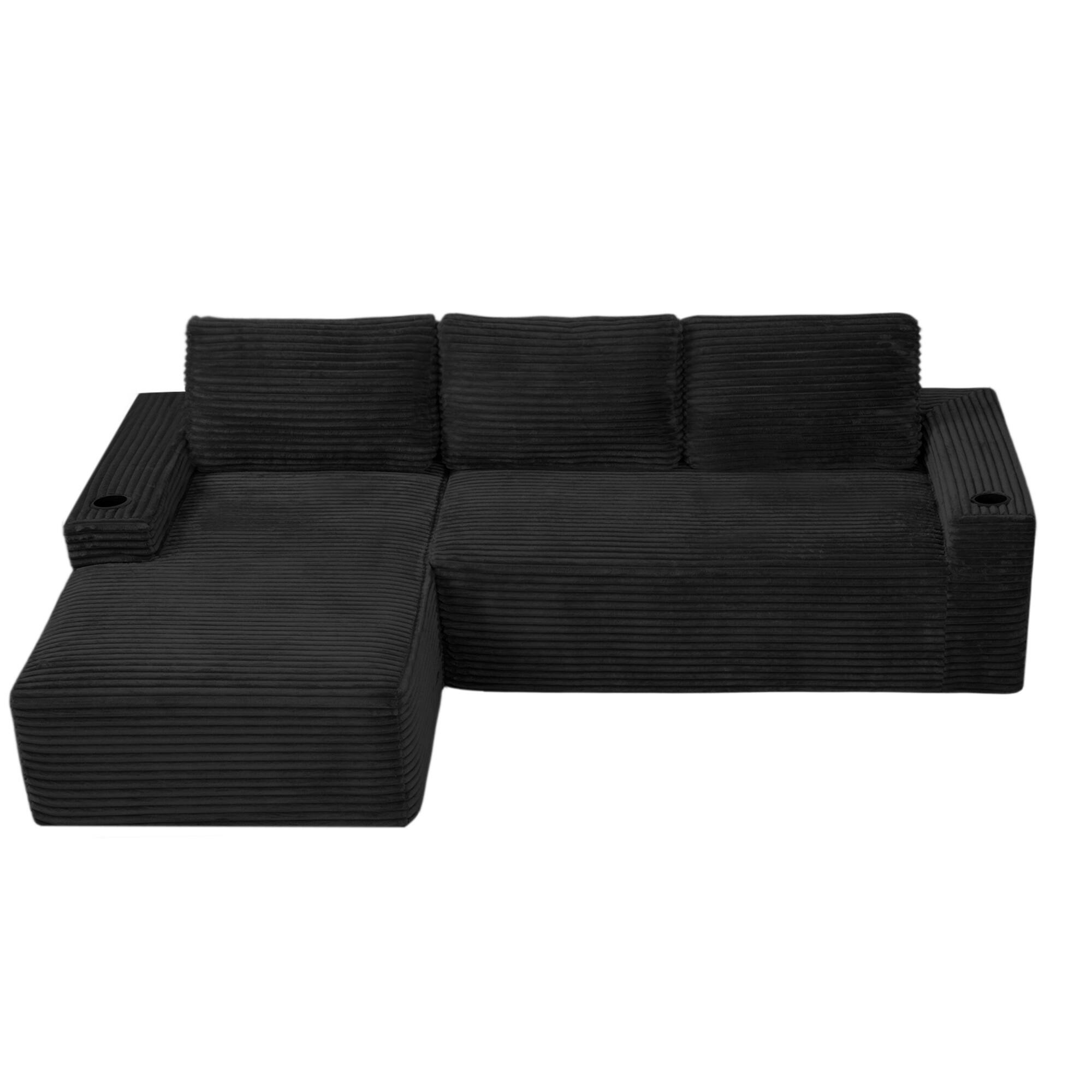 Angle. Boyel Living - 104.3-Inch Corduroy Modular L-Shaped Cloud Sectional Sofa with Chaise - Black.