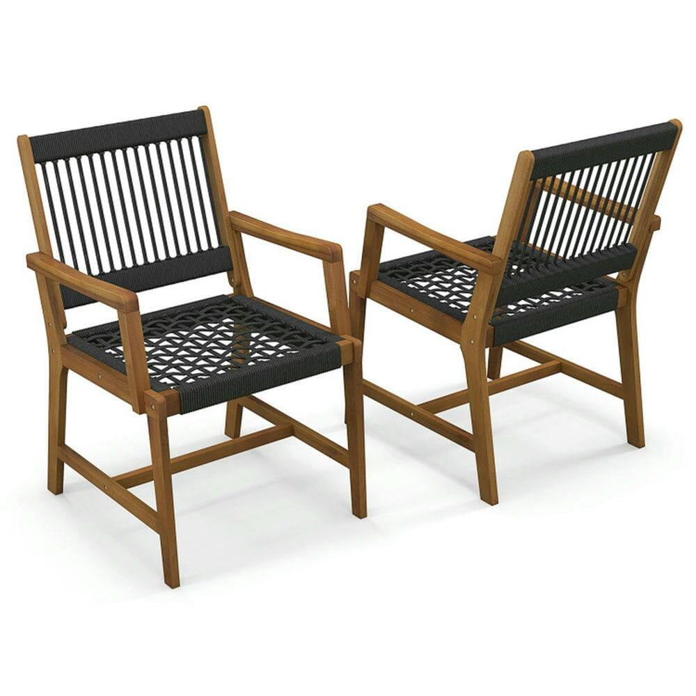 Alt View 5. Pefilos - Set of 2 Patio Acacia Wood Dining Chairs with Armrests, Chair with Acacia Wood Frame - Black.