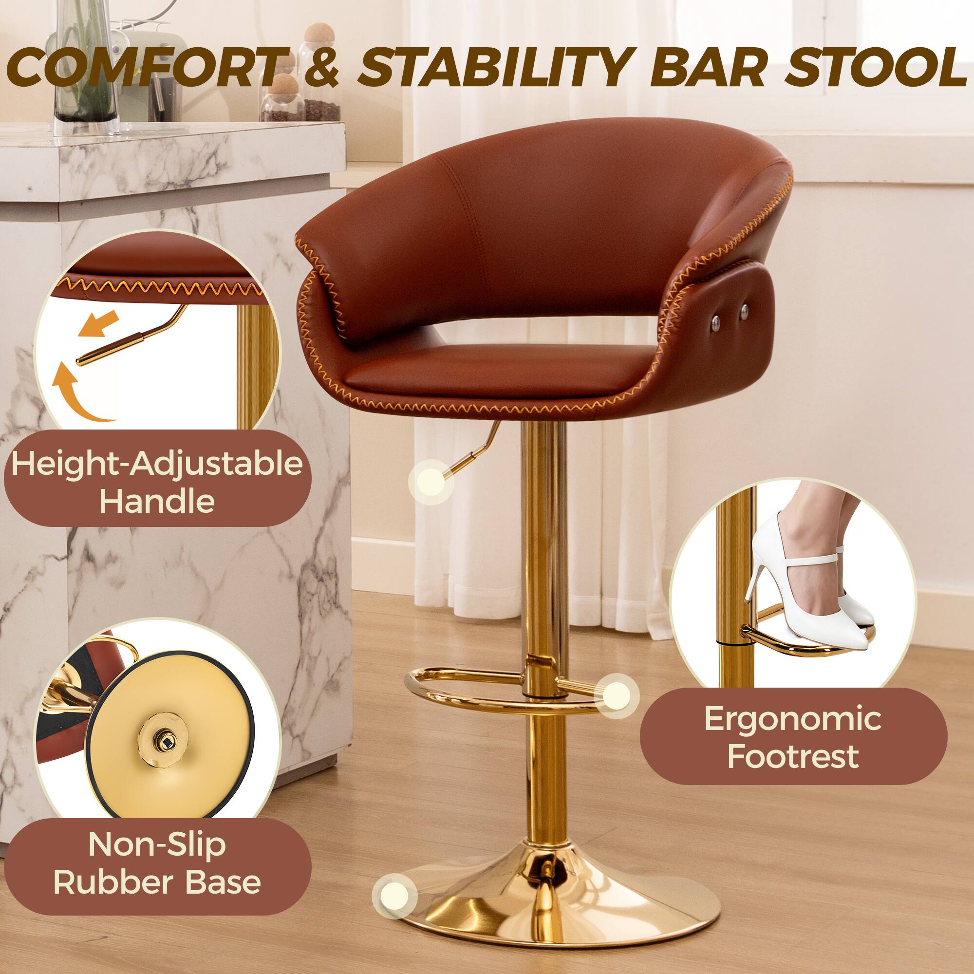 COMFORT & STABILITY BAR STOOL

- Height-Adjustable Handle
- Ergonomic Footrest
- Non-Slip Rubber Base