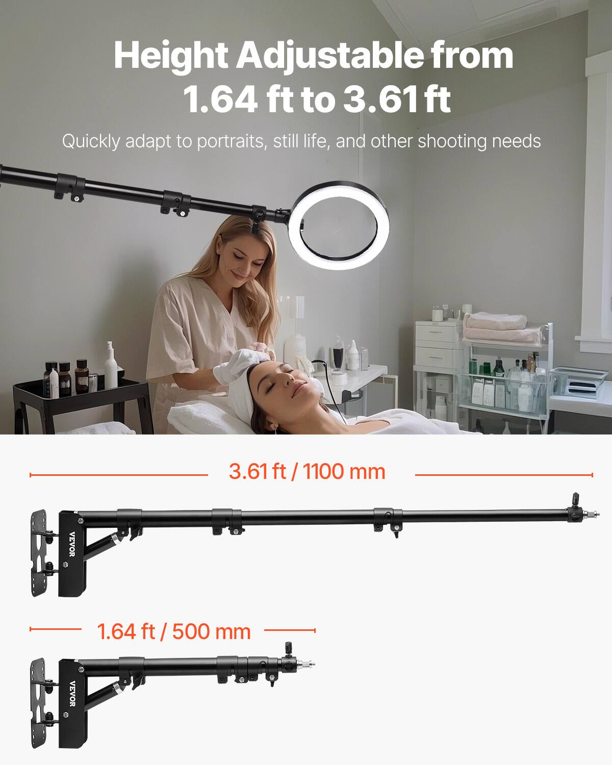Height Adjustable from 1.64 ft to 3.61 ft

Quickly adapt to portraits, still life, and other shooting needs

3.61 ft / 1100 mm

1.64 ft / 500 mm