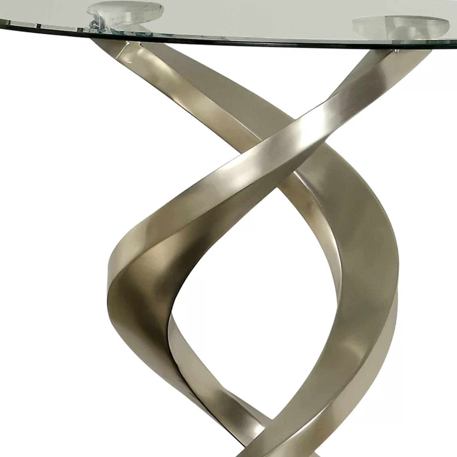 Alt View 2. Manhattan Lane - Sofa Table with Twisted Metal Base and Semi Circular Glass Top - Silver and Black.