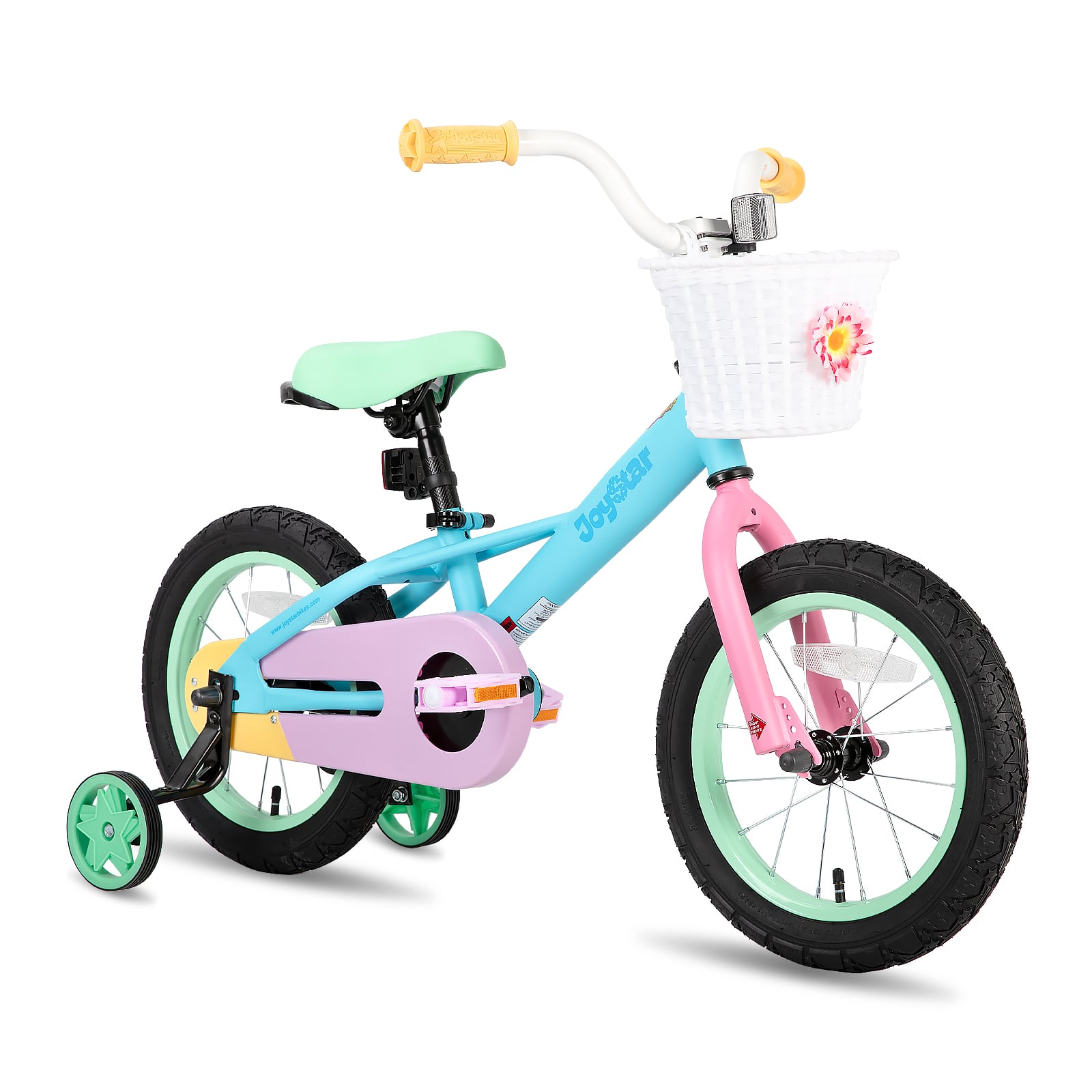JOYSTAR - Macarons 12" Kids Bike with Training Wheels Basket, Coaster Brake Child's Bike for 2-4 Years Old Boys Girls - Blue
