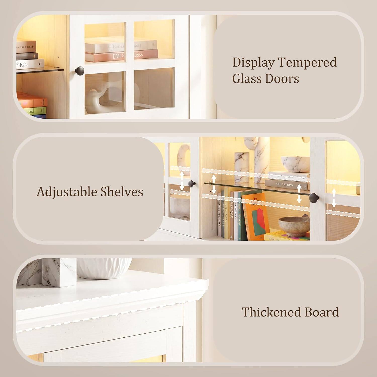 CIMEARI fnizsldl SIGN DM 7 LESAS Display Tempered Glass Doors Adjustable Shelves I RSC I ! DOD AET ARTIONS I Thickened Board