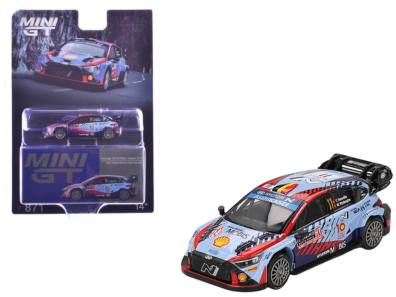 True Scale Miniatures - Hyundai i20 N Rally1 Hybrid #11 Winner "Rallye Monte-Carlo" (2024) 1/64 Diecast Model Car by Mini GT