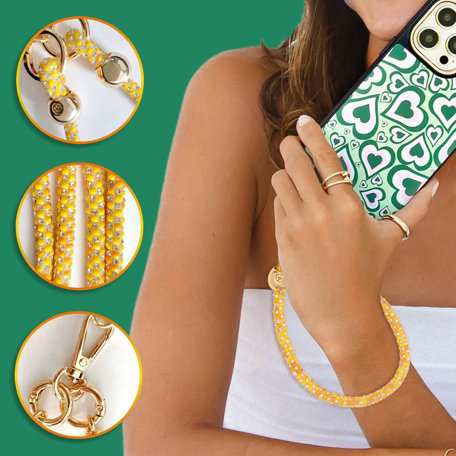 Alt View 3. Dteck - 3-in-1 Glitter Crossbody Phone Lanyard,Sparkly Crystal Phone Strap Fashion Wrisrstrap for Universal Smartphone Cases - Orange.