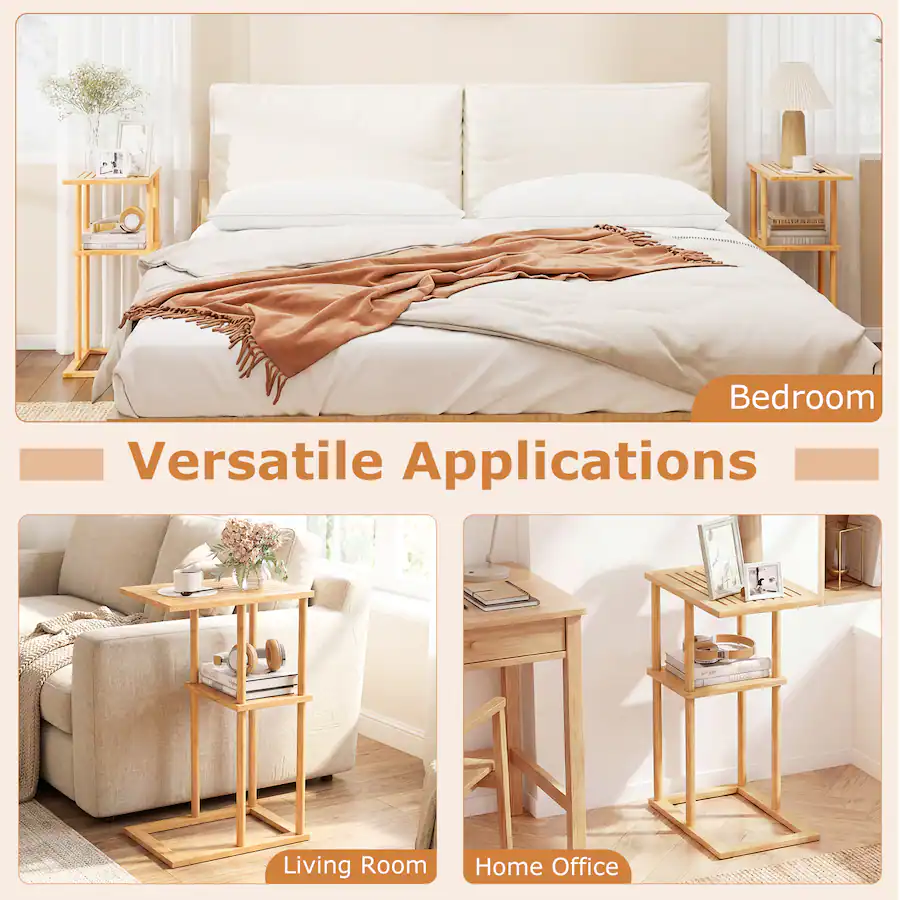 Gymax Side Table Set of 2 w/Storage Shelves & Bamboo Construction for ...