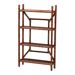 bali & pari - Basile Marbled Tortoise Rattan 4-Tier Wall Display Shelf - Decorative Floating Wicker Storage Organizer - Marbled Tortoise Brown