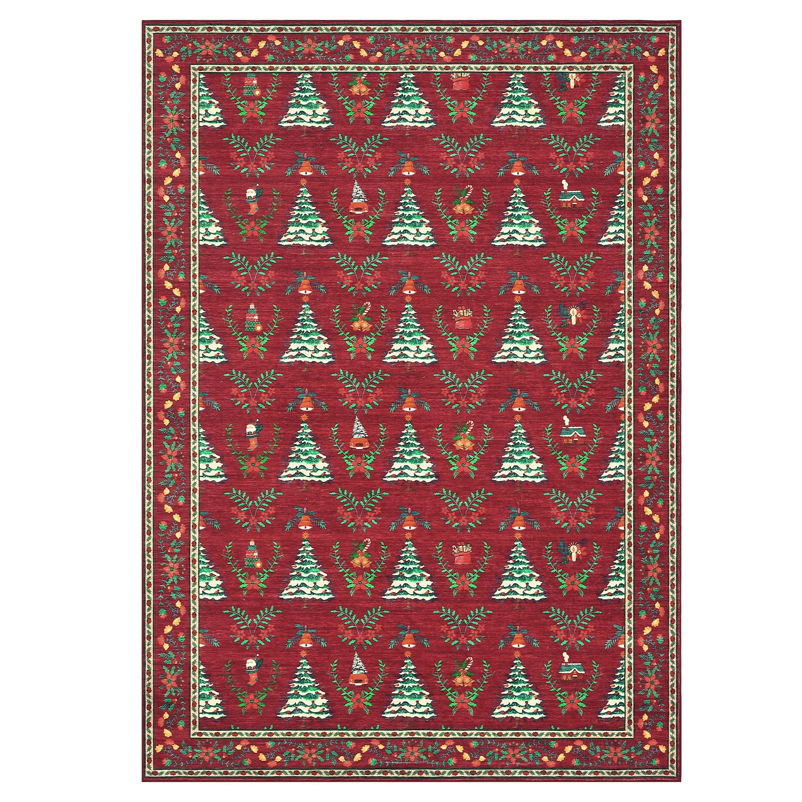 Acekool - 8 x 10 ftWashable Area Rugs Christmas Xmas Decorative Indoor Carpet for Dining Room - Red