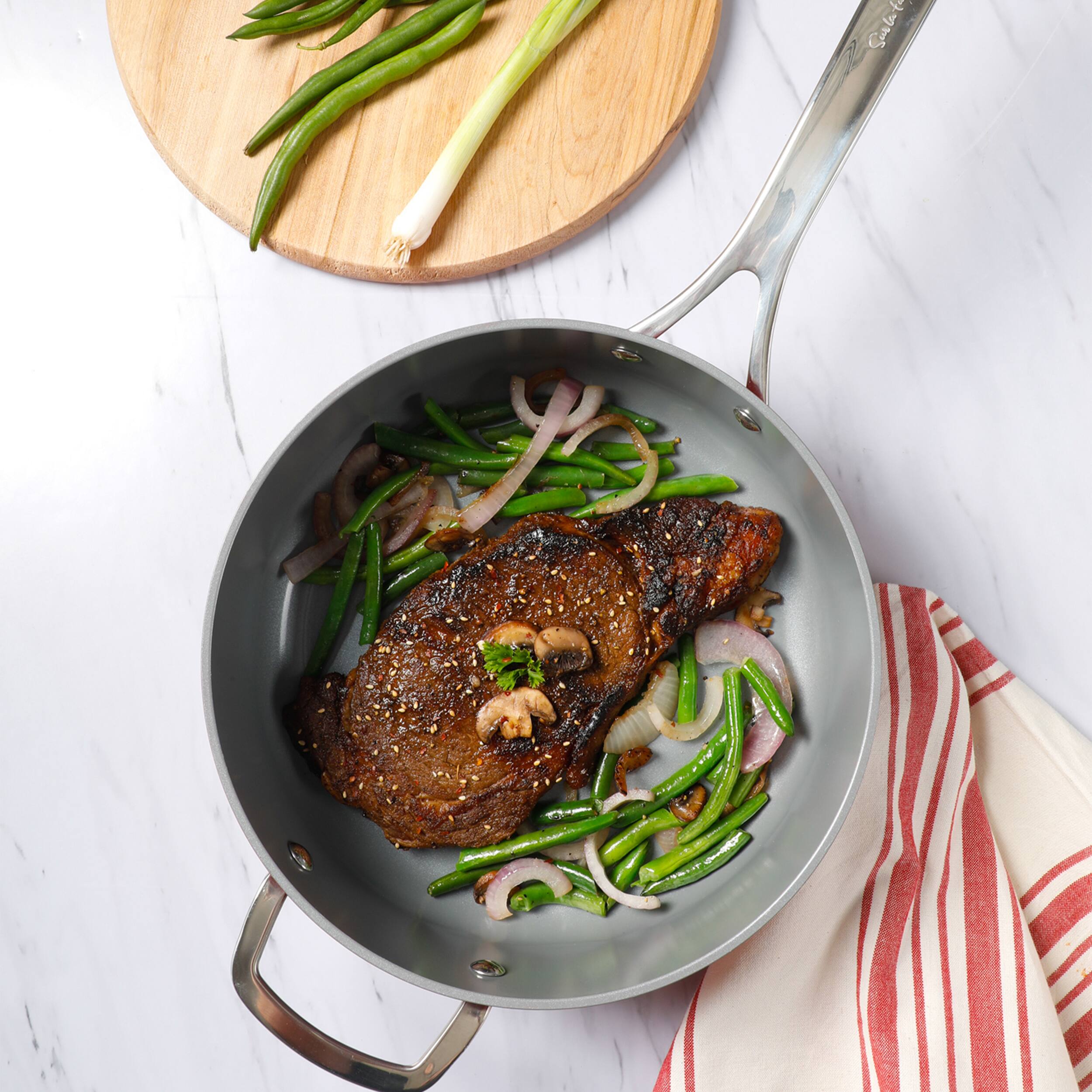 Angle. Sur La Table - Sur La Table Angelie 10 Piece Nonstick Ceramic Enameled Aluminum Cookware Set in Matte Brick - Brick.