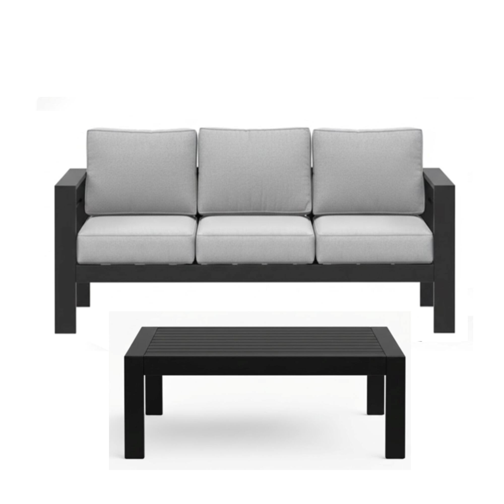 Alt View 6. Mondawe - 2 Pieces Outdoor Patio Sofa Set with 75" 3-Seat Sofa and 43" Coffee Table - Black+ Gray.