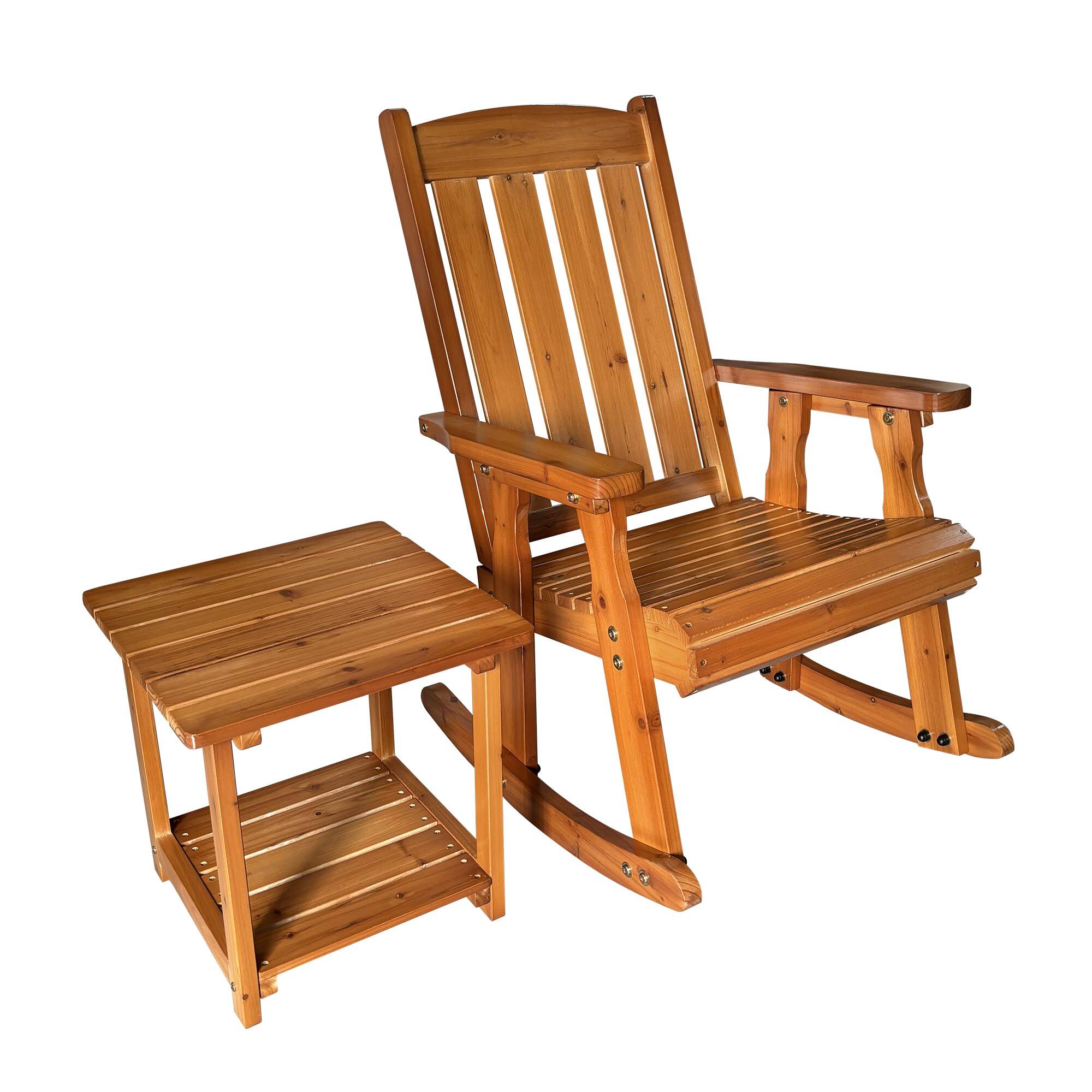 Alt View 7. Fortune Candy - Wooden Patio Rocking Chair with Comfortable Backrest and Deep Contoured Seat, for Both Outdoor and Indoor - Teak Tone.