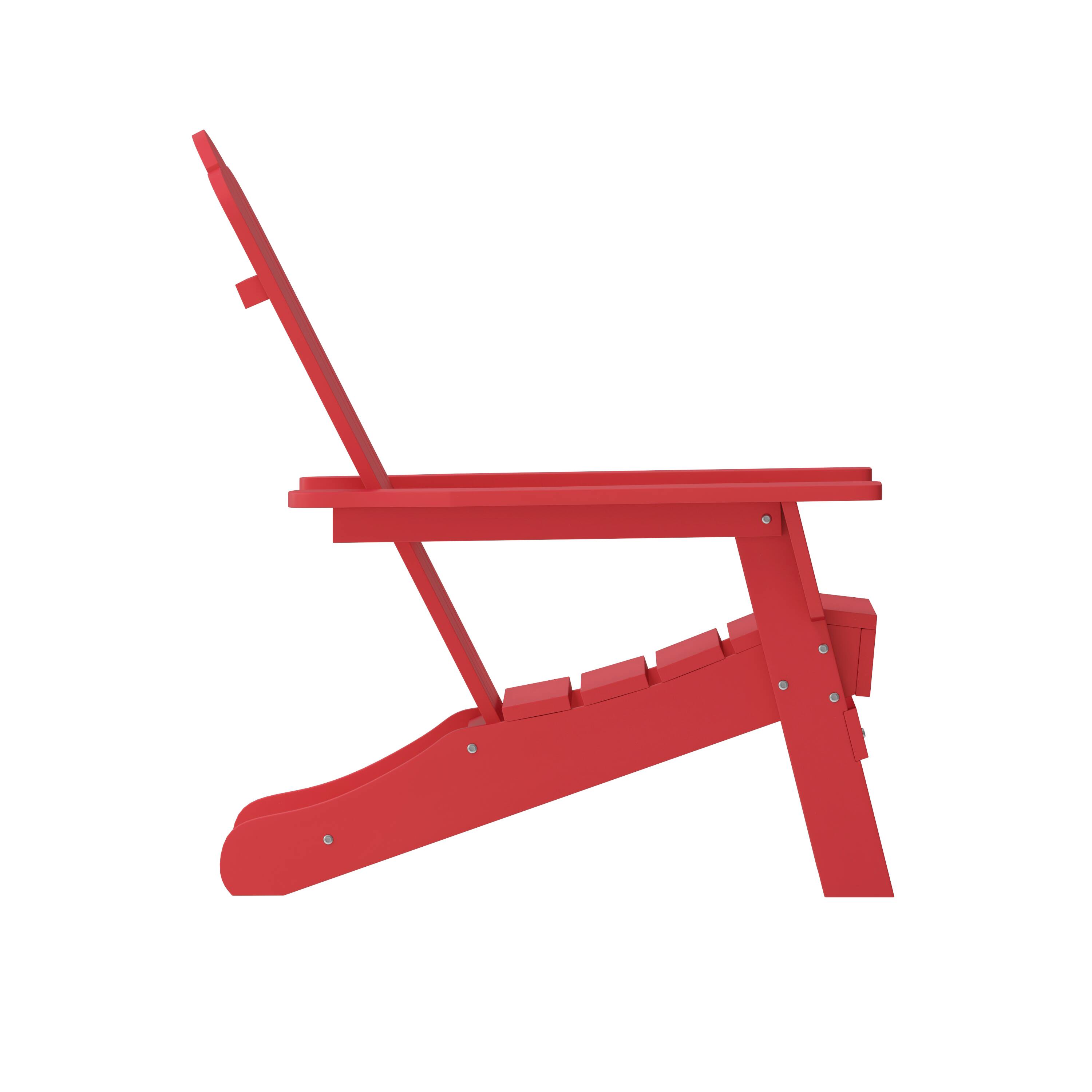 Alt View 9. Emma + Oliver - Tiverton Set of 4 Adirondack Chairs with Cup Holders, Weather Resistant HDPE Adirondack Chairs - Red.