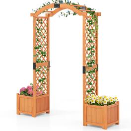 Gymax - Wooden Garden Arbor w/ 2 Planter Boxes Drainage 6 FT Solid Wood Arbour Trellis - Yellow