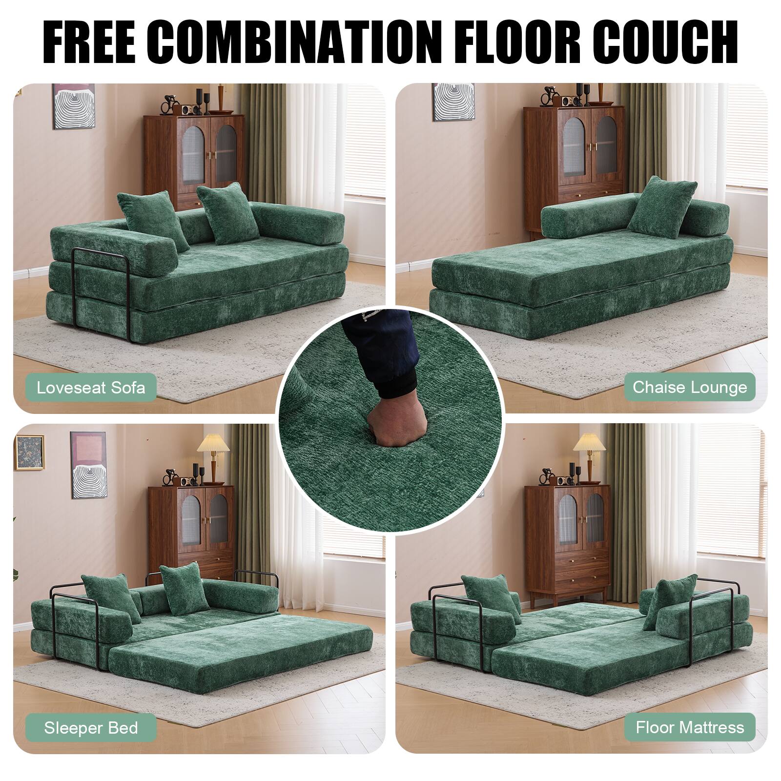 FREE COMBINATION FLOOR COUCH

- Loveseat Sofa
- Chaise Lounge
- Sleeper Bed
- Floor Mattress