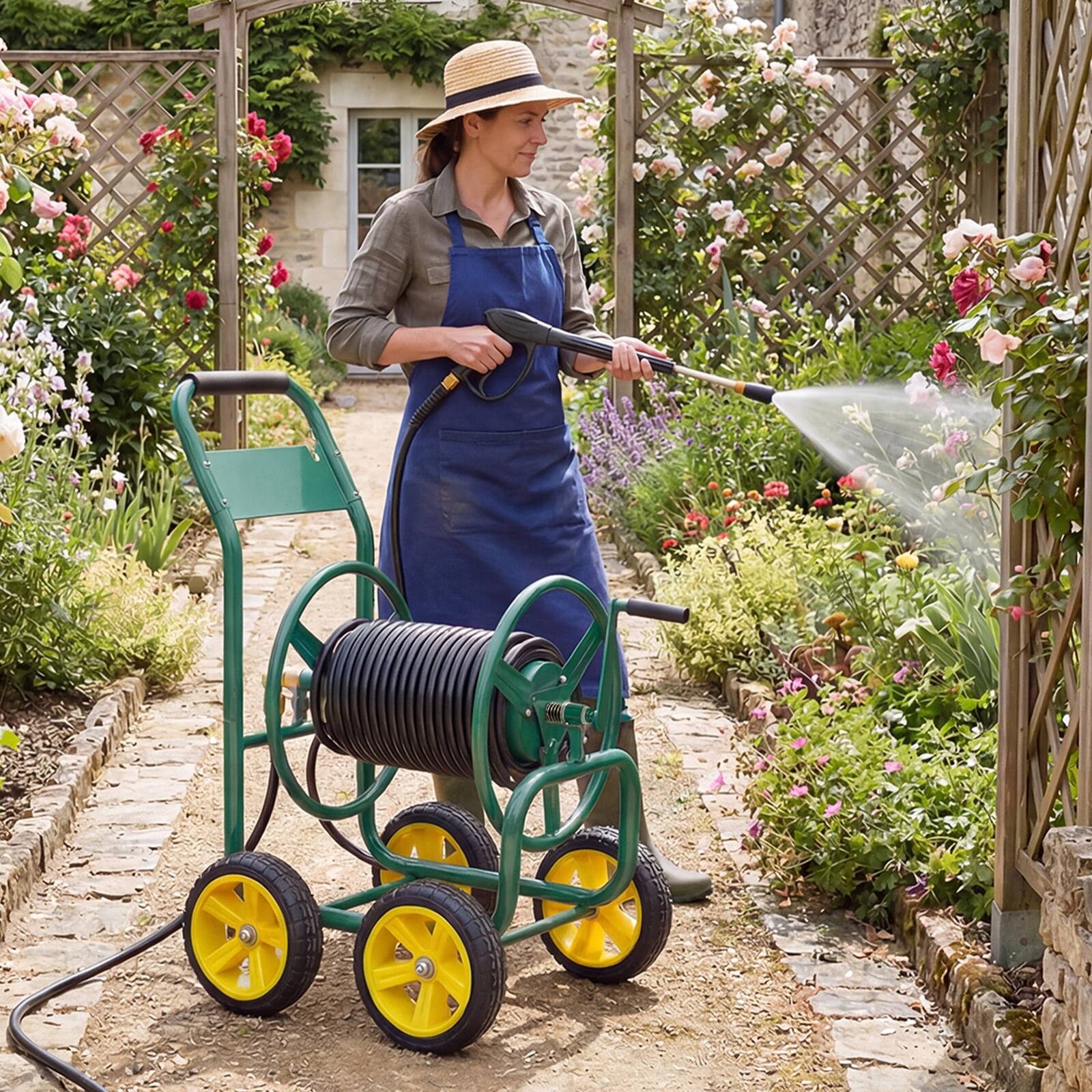 Alt View 3. Gymax - Gymax Garden Hose Reel Cart 4 Wheels 330 ft 5/8'' Large Capacity for Outside Yard Lawn Green - Green.
