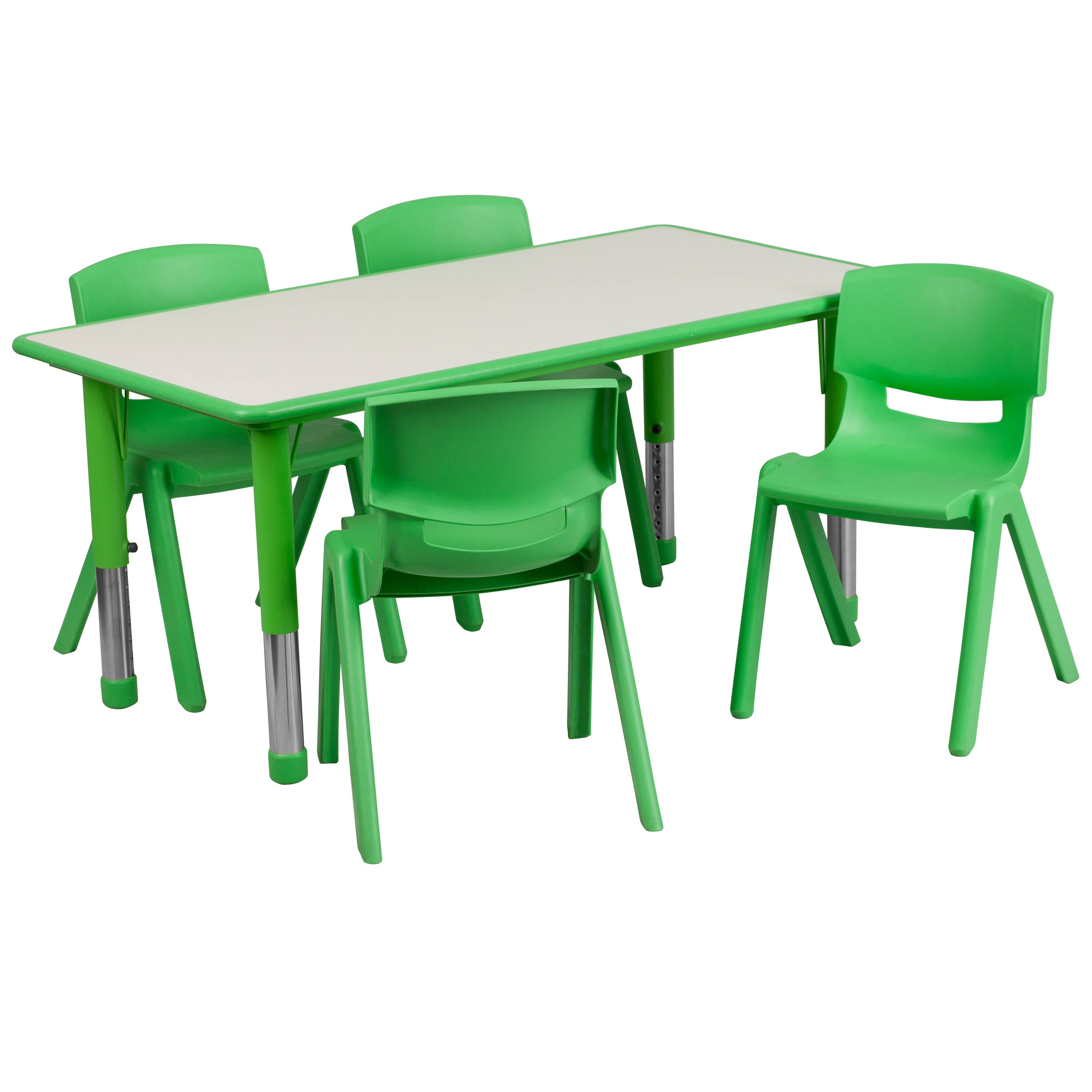 Alt View 1. Emma + Oliver - 23.625"W x 47.25"L Rectangular Plastic Height Adjustable Activity Table Set with 4 Chairs - Green.