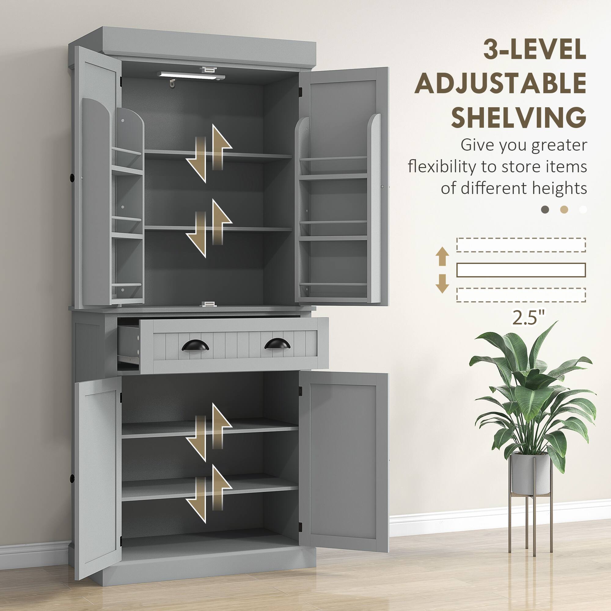 VA 1 3-LEVEL ADJUSTABLE SHELVING Give you greater flexibility to store items of different heights 2.5"