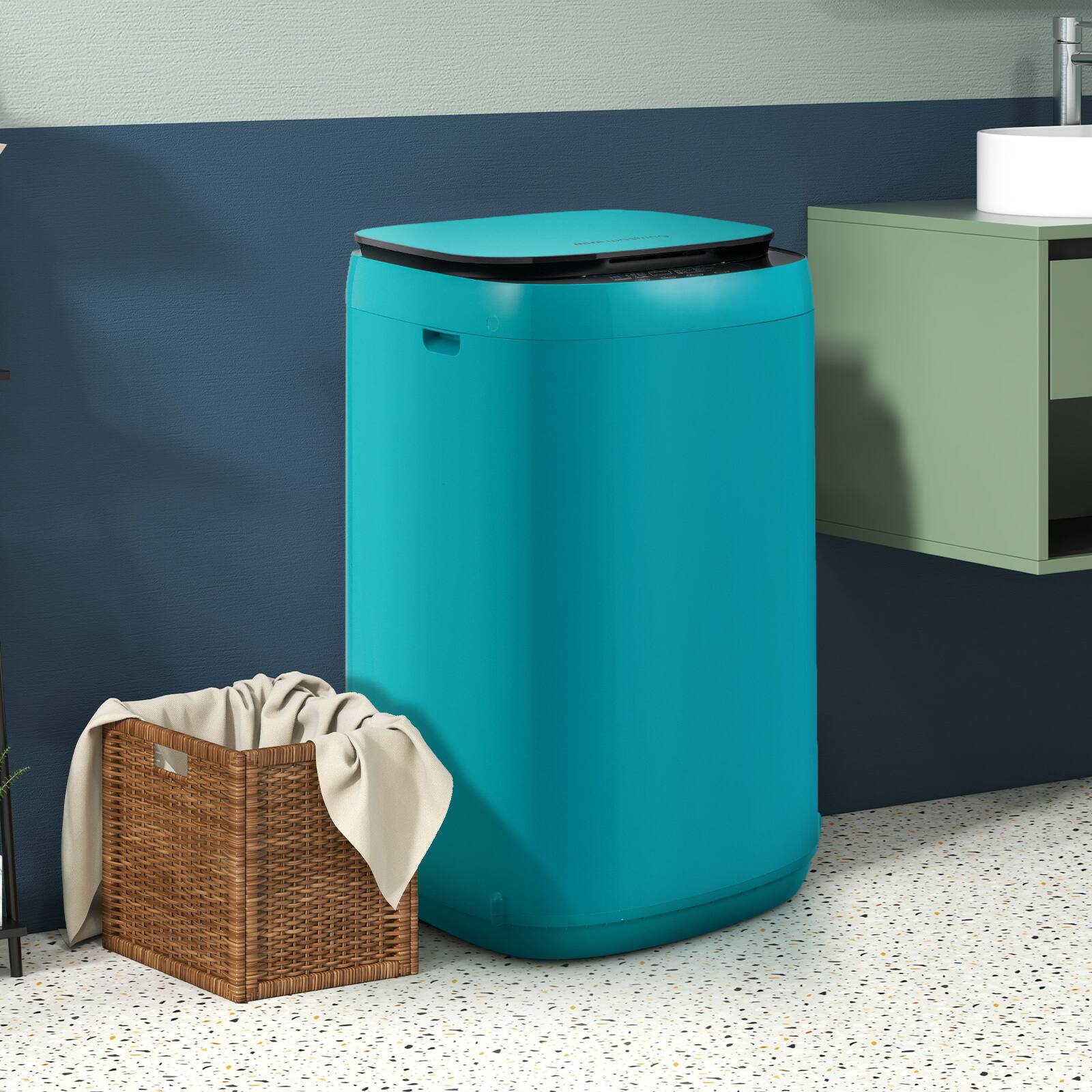 Left. Costway - 7.7 lb. Full Automatic Washing Machine 0.78 Cu. Ft. Compact Washer and Spinner Combo - Turquoise.