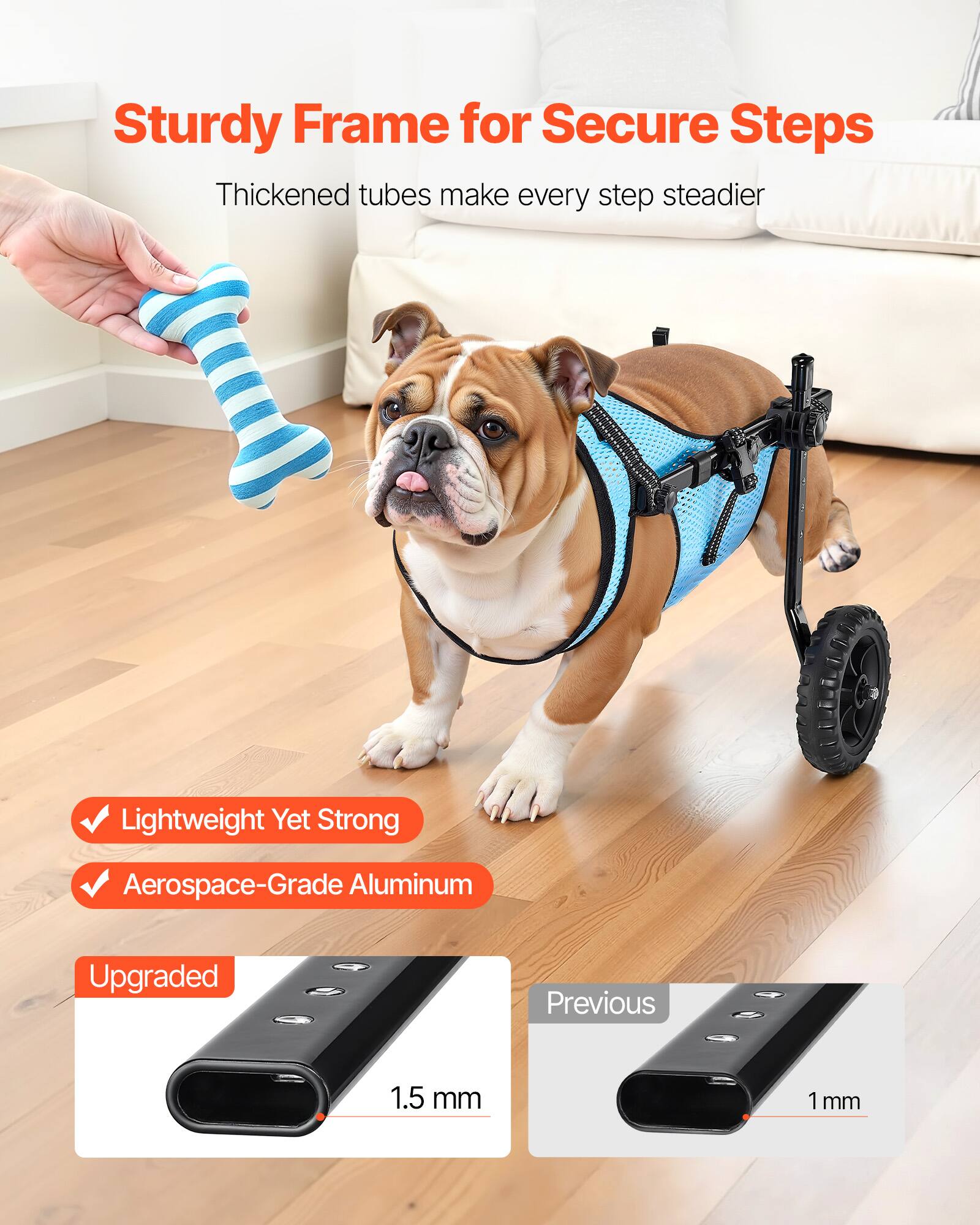 Sturdy Frame for Secure Steps  
Thickened tubes make every step steadier  

Lightweight Yet Strong  
Aerospace-Grade Aluminum  

Upgraded  
Previous  

1.5 mm  
1 mm