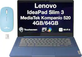 Lenovo - IdeaPad Slim 3 Chromebook(MediaTek Kompanio 520,4GB,64GB SSD,14.0" Touch FHD,Chrome OS)w/Dockztorm Wireless Mouse - Abyss Blue