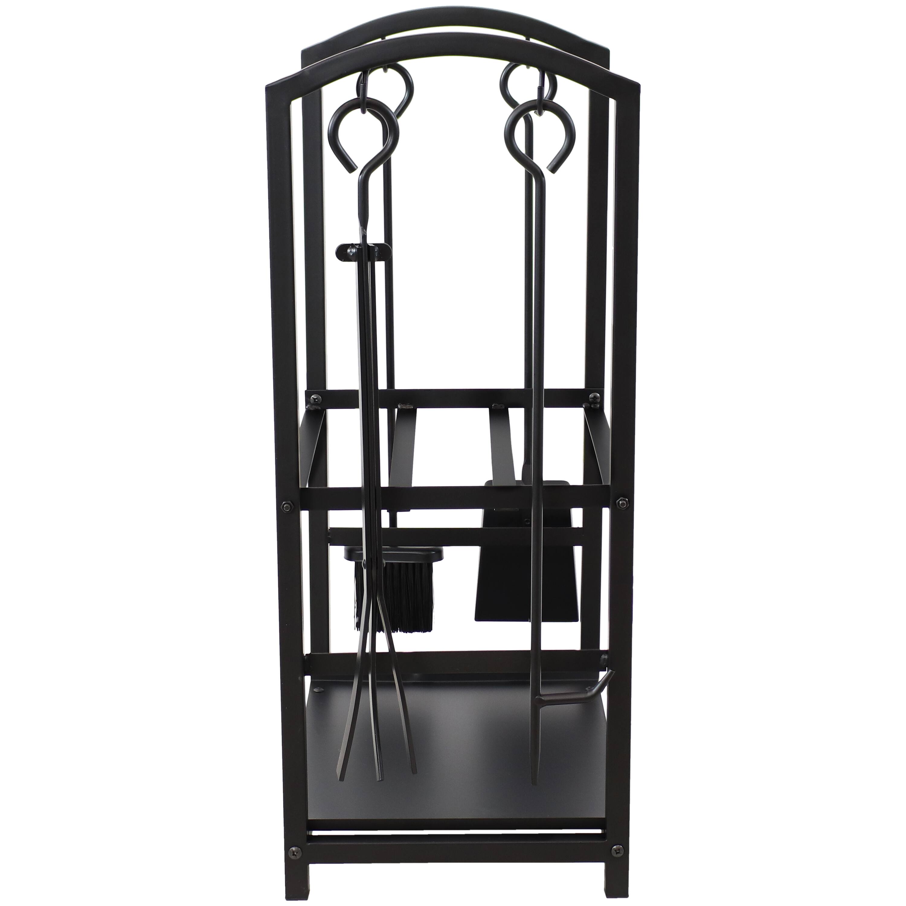 Alt View 10. Sunnydaze - 4-Piece Steel Firewood Log Rack with Fireplace Tools - Black.