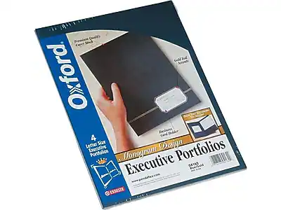 Oxford
Premium Quality
Cover Stock
Gold Foil
Accent
4 Letter Size Executive Portfolios
Monogram Design
Executive Portfolios
Business Card Holder
www.oxfordexec.com
04162
Blue/Cream
ESSELTE