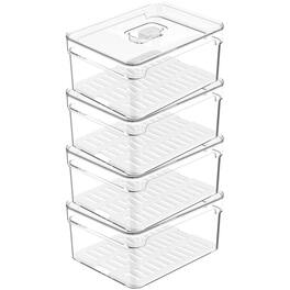 OU - Fridge Organizer Bins with Vented Lid, Stackable Refrigerator Container, BPA Free, 4 Pack - Clear