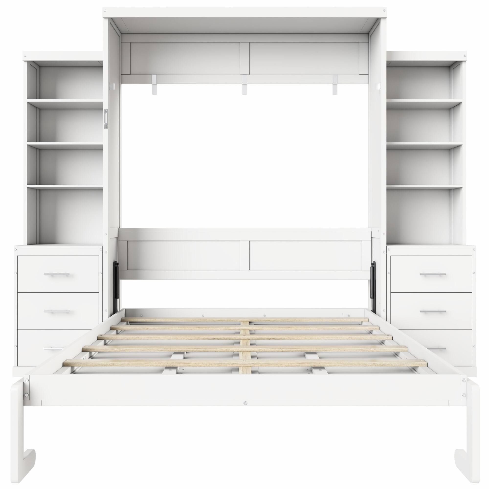 Alt View 1. Whisen - Queen Size Murphy Bed with Dual-Side Storage Shelves and Drawers, Space-Saving Foldable Bed - White.